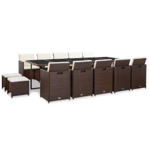 Set mobilier de grădină cu perne, 15 piese, maro, poliratan - Img 2