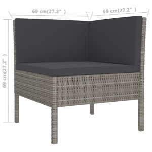 Set mobilier de grădină cu perne, 3 piese, gri, poliratan - Img 5