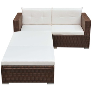 Set mobilier de grădină cu perne, 3 piese, maro, poliratan - Img 2