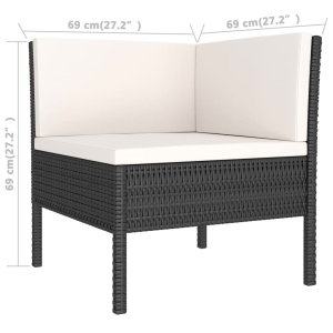 Set mobilier de grădină cu perne, 3 piese, negru, poliratan - Img 6