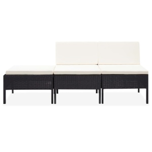 Set mobilier de grădină cu perne, 3 piese, negru, poliratan - Img 2