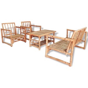 Set mobilier de grădină cu perne, 4 piese, bambus - Img 2