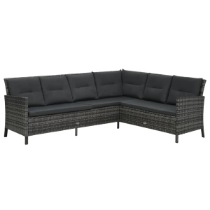 Set mobilier de grădină cu perne, 4 piese, gri, poliratan - Img 2
