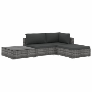 Set mobilier de grădină cu perne, 4 piese, gri, poliratan - Img 2