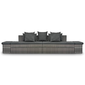 Set mobilier de grădină cu perne, 4 piese, gri, poliratan - Img 2