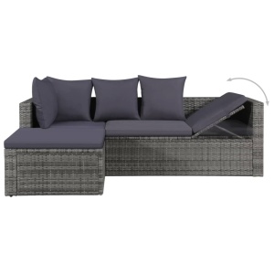 Set mobilier de grădină cu perne, 4 piese, gri, poliratan - Img 4