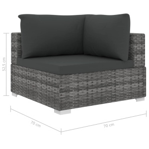 Set mobilier de grădină cu perne, 4 piese, gri, poliratan - Img 7