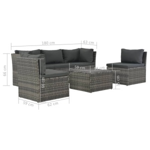 Set mobilier de grădină cu perne, 4 piese, gri, poliratan - Img 6
