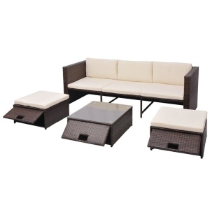Set mobilier de grădină cu perne, 4 piese, maro, poliratan - Img 3