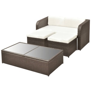Set mobilier de grădină cu perne, 4 piese, maro, poliratan - Img 4