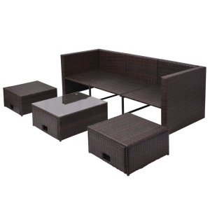 Set mobilier de grădină cu perne, 4 piese, maro, poliratan - Img 5