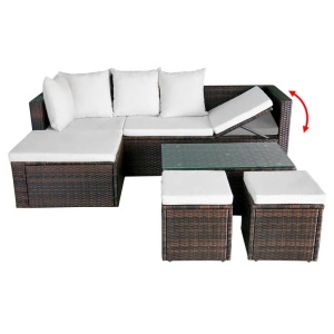 Set mobilier de grădină cu perne, 4 piese, maro, poliratan - Img 5