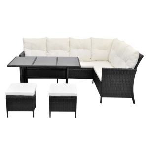 Set mobilier de grădină cu perne, 4 piese, negru, poliratan - Img 4