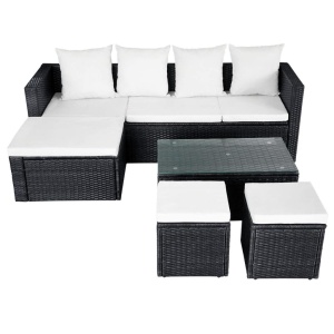Set mobilier de grădină cu perne, 4 piese, negru, poliratan - Img 3