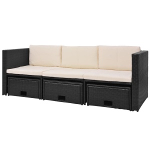 Set mobilier de grădină cu perne, 4 piese, negru, poliratan - Img 8