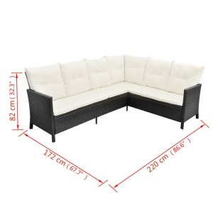 Set mobilier de grădină cu perne, 4 piese, negru, poliratan - Img 9
