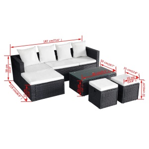 Set mobilier de grădină cu perne, 4 piese, negru, poliratan - Img 10