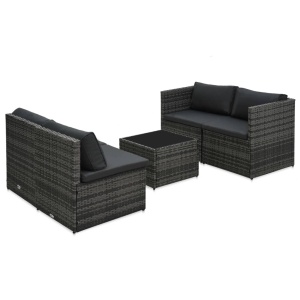 Set mobilier de grădină cu perne, 5 piese, gri, poliratan - Img 4