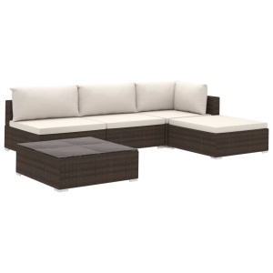 Set mobilier de grădină cu perne, 5 piese, maro, poliratan - Img 2