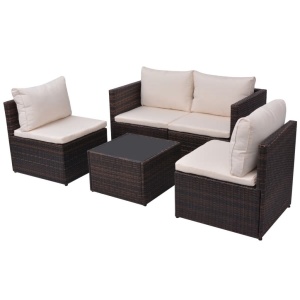 Set mobilier de grădină cu perne, 5 piese, maro, poliratan - Img 3
