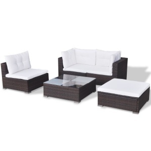 Set mobilier de grădină cu perne, 5 piese, maro, poliratan - Img 8