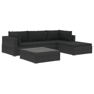 Set mobilier de grădină cu perne, 5 piese, negru, poliratan - Img 2