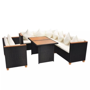 Set mobilier de grădină cu perne, 5 piese, negru, poliratan - Img 3