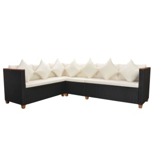 Set mobilier de grădină cu perne, 5 piese, negru, poliratan - Img 8
