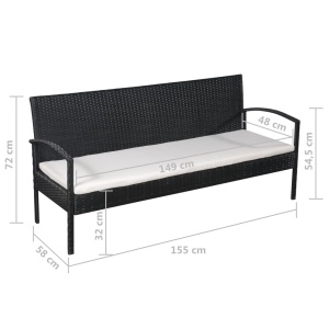 Set mobilier de grădină cu perne, 5 piese, negru, poliratan - Img 11