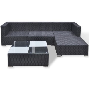 Set mobilier de grădină cu perne, 5 piese, negru, poliratan - Img 6