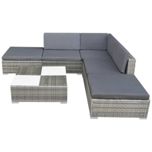 Set mobilier de grădină cu perne, 6 piese, gri, poliratan - Img 2