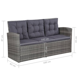 Set mobilier de grădină cu perne, 6 piese, gri, poliratan - Img 9