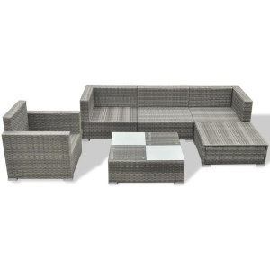 Set mobilier de grădină cu perne, 6 piese, gri, poliratan - Img 4