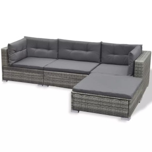 Set mobilier de grădină cu perne, 6 piese, gri, poliratan - Img 8