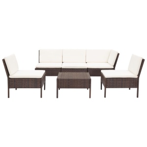 Set mobilier de grădină cu perne, 6 piese, maro, poliratan - Img 2