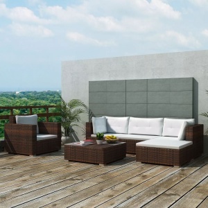Set mobilier de grădină cu perne, 6 piese, maro, poliratan