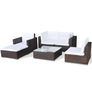 Set mobilier de grădină cu perne, 6 piese, maro, poliratan - Img 5