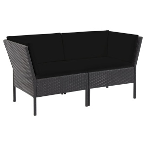 Set mobilier de grădină cu perne, 6 piese, negru, poliratan - Img 3