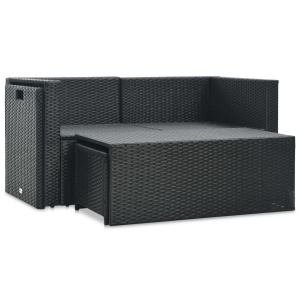 Set mobilier de grădină cu perne, 6 piese, negru, poliratan - Img 3
