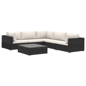 Set mobilier de grădină cu perne, 6 piese, negru, poliratan - Img 2