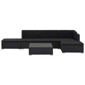 Set mobilier de grădină cu perne, 6 piese, negru, poliratan - Img 4
