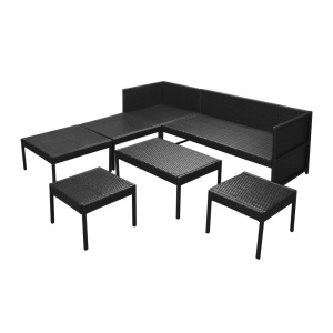 Set mobilier de grădină cu perne, 6 piese, negru, poliratan - Img 8