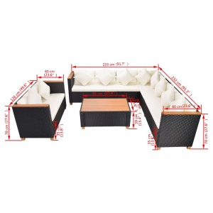 Set mobilier de grădină cu perne, 6 piese, negru, poliratan - Img 10
