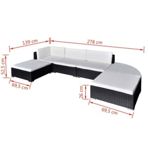Set mobilier de grădină cu perne, 6 piese, negru, poliratan - Img 4