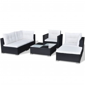 Set mobilier de grădină cu perne, 6 piese, negru, poliratan - Img 8