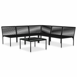 Set mobilier de grădină cu perne, 6 piese, negru, PVC - Img 3