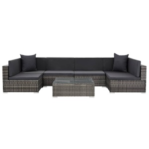 Set mobilier de grădină cu perne, 7 piese, gri, poliratan - Img 2