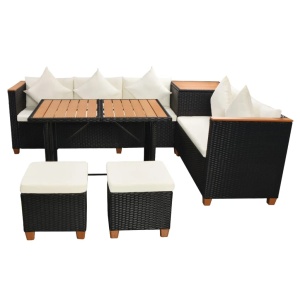 Set mobilier de grădină cu perne, 7 piese, negru, poliratan - Img 3