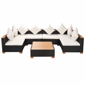Set mobilier de grădină cu perne, 7 piese, negru, poliratan - Img 2