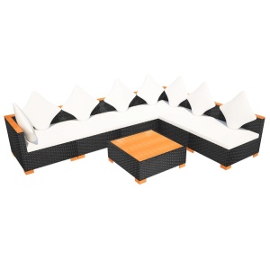 Set mobilier de grădină cu perne, 7 piese, negru, poliratan - Img 7